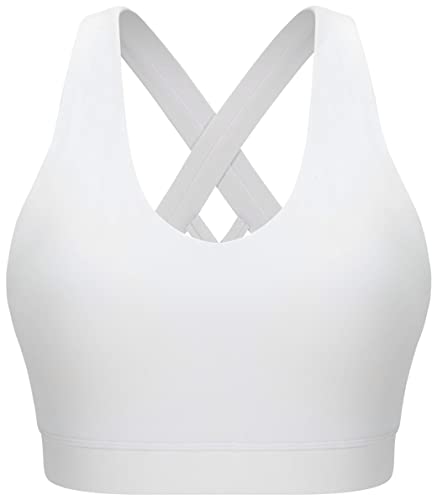 RUNNING GIRL Sports Bra for Women, Criss-Cross Back Padded Strappy Sports Bras Medium Support Yoga Bra with Removable Cups A-white