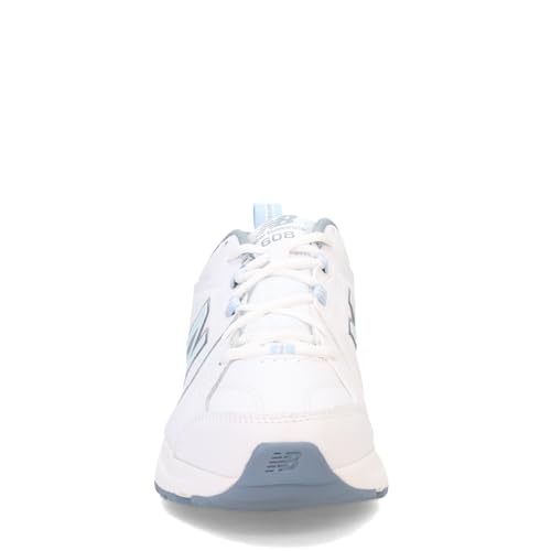 New Balance Women's 608 V5 Casual Comfort Cross Trainer, White/Light Blue, 8.5 Wide