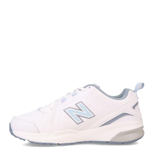 New Balance Women's 608 V5 Casual Comfort Cross Trainer, White/Light Blue, 8.5 Wide