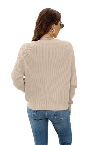 TASAMO Women's Knit Cardigan Sweater Long Sleeve V-Neck Basic Classic Casual Button Down Soft Lightweight Top (Small,Apricot)