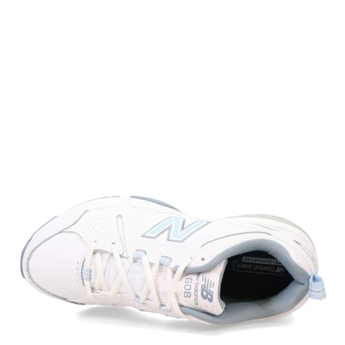 New Balance Women's 608 V5 Casual Comfort Cross Trainer, White/Light Blue, 8.5 Wide