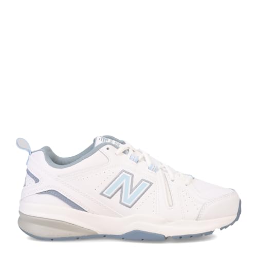 New Balance Women's 608 V5 Casual Comfort Cross Trainer, White/Light Blue, 8.5 Wide