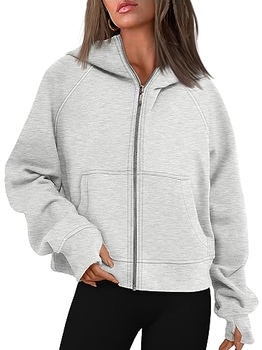 AUTOMET Womens Zip Up Hoodies Fleece Jackets Oversized Sweatshirts Fall Fashion Outfits 2024 Sweaters Winter Clothes Grey L