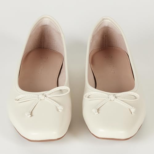 The Drop Women's Pepper Ballet Flat with Bow, Bone, 8.5