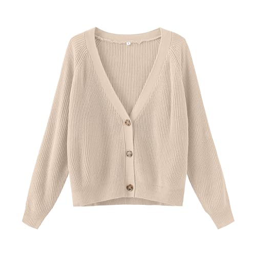 TASAMO Women's Knit Cardigan Sweater Long Sleeve V-Neck Basic Classic Casual Button Down Soft Lightweight Top (Small,Apricot)