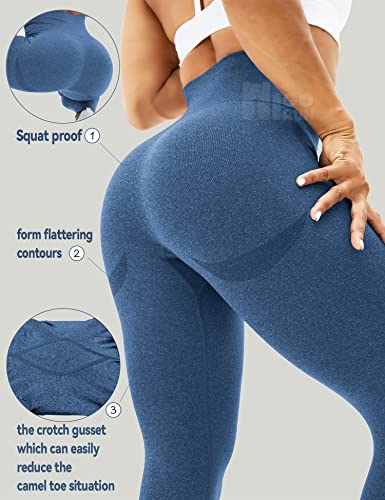 HIGORUN Women Seamless Leggings Smile Contour High Waist Workout Gym Yoga Pants Darkblue M