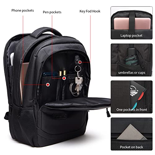 Monsdle Travel Laptop Backpack Anti Theft Backpacks with USB Charging Port, Travel Business Work Bag 15.6 Inch College Computer Bag for Men Women, Black