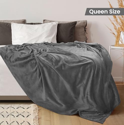 Utopia Bedding Fleece Blanket Queen Size Grey 300GSM Luxury Bed Blanket Anti-Static Fuzzy Soft Blanket Microfiber (90x90 Inches)