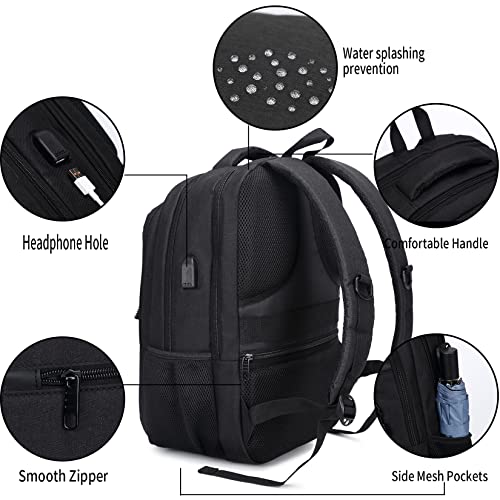 Monsdle Travel Laptop Backpack Anti Theft Backpacks with USB Charging Port, Travel Business Work Bag 15.6 Inch College Computer Bag for Men Women, Black