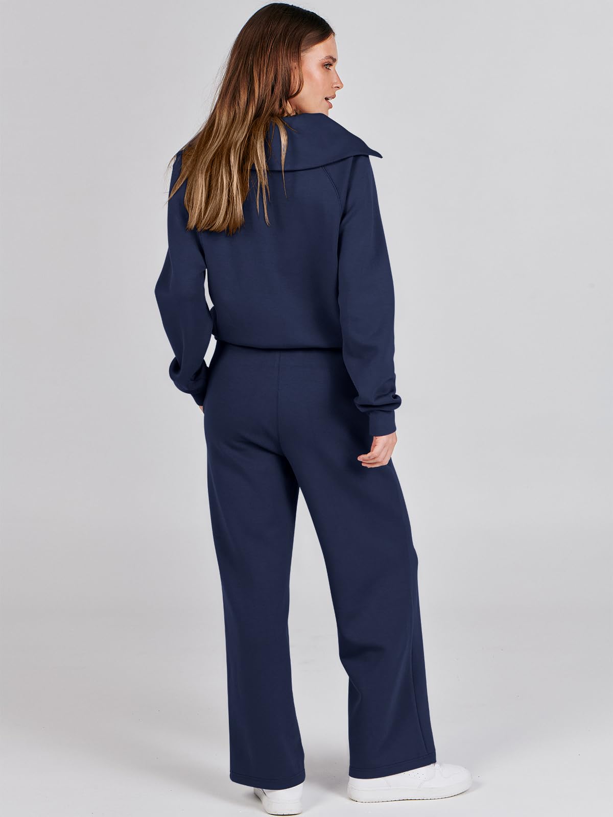 ANRABESS Women 2 Piece Outfits Sweatsuit Oversized Sweatshirt Sweatpants Tracksuit Sweat Lounge Matching Set 2024 Fall Trendy Navy Blue Medium