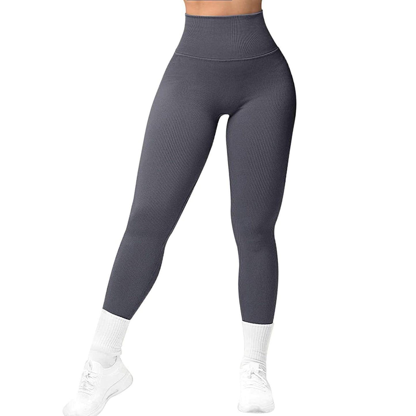 OIERD 4 Piece Workout Sets For Women Ribbed Leggings Clothes Yoga Sets Active Wear Cute Matching Work Out Sets Gym Pilates Outfits For Women Set Grey,M