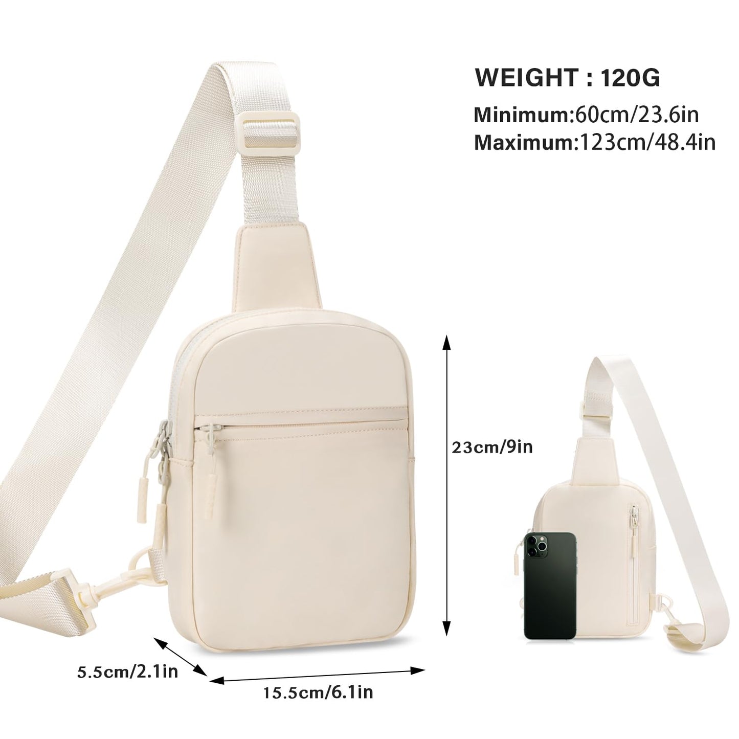 Etercycle Small Sling Bag for Women and Men, Crossbody Bags with Extended Strap, Multi-purpose Lightweight Mini Sling Chest Bag (Cream)