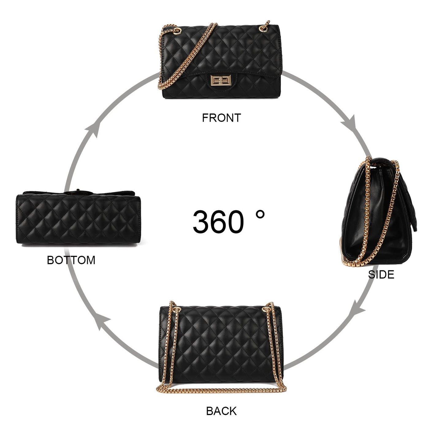 Gladdon Quilted Leather Crossbody Purse for Women Trendy Ladies Shoulder Bag with Chain Designer Purses Black I