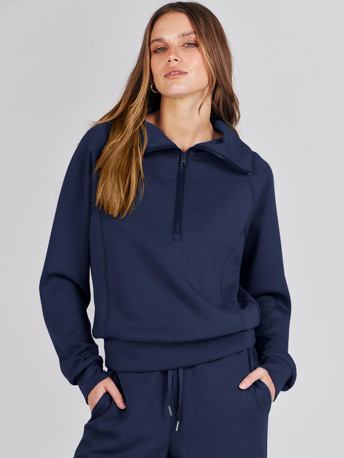 ANRABESS Women 2 Piece Outfits Sweatsuit Oversized Sweatshirt Sweatpants Tracksuit Sweat Lounge Matching Set 2024 Fall Trendy Navy Blue Medium