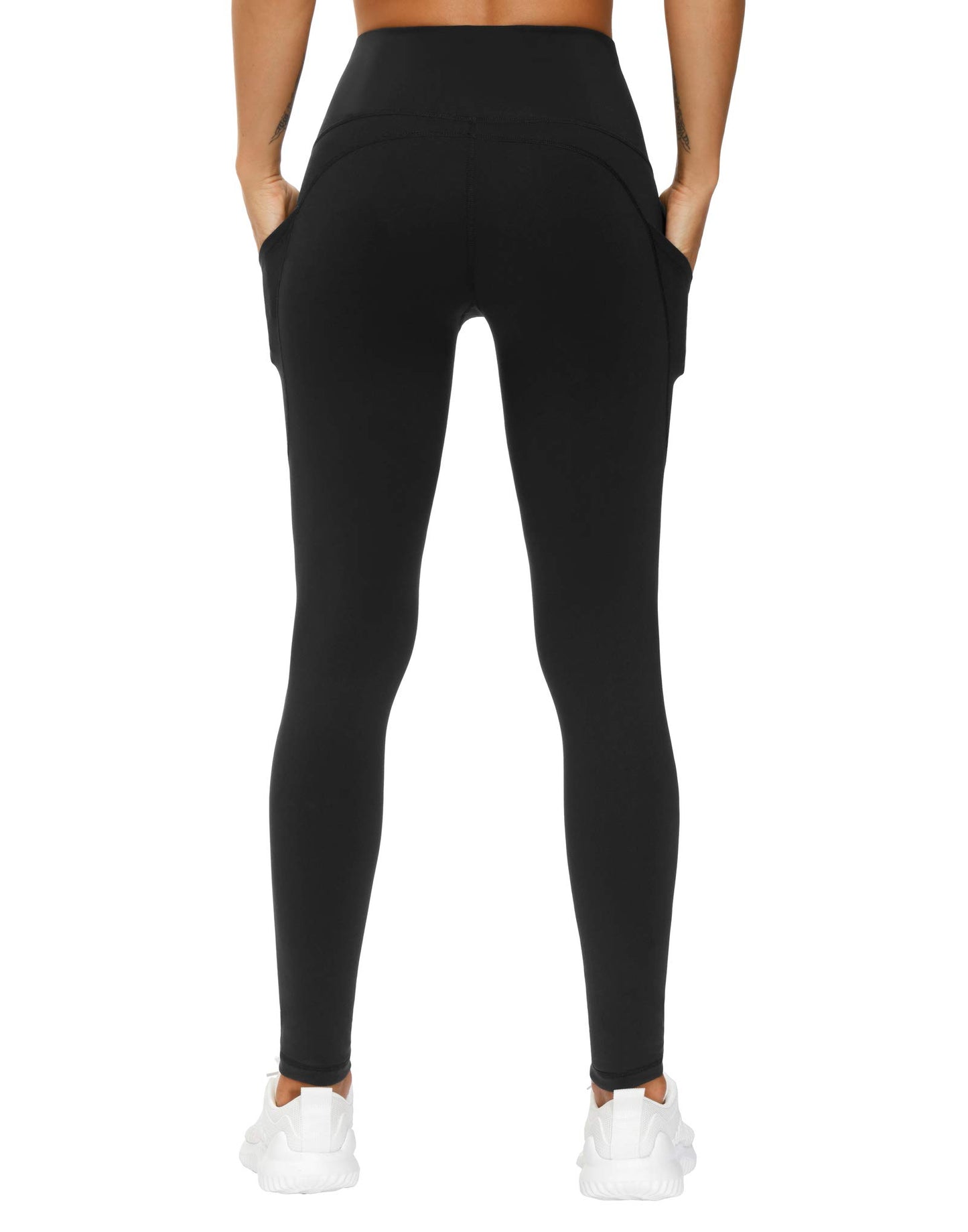 THE GYM PEOPLE Thick High Waist Yoga Pants with Pockets, tummy Control Workout Running Yoga Leggings for Women (Large, Black)