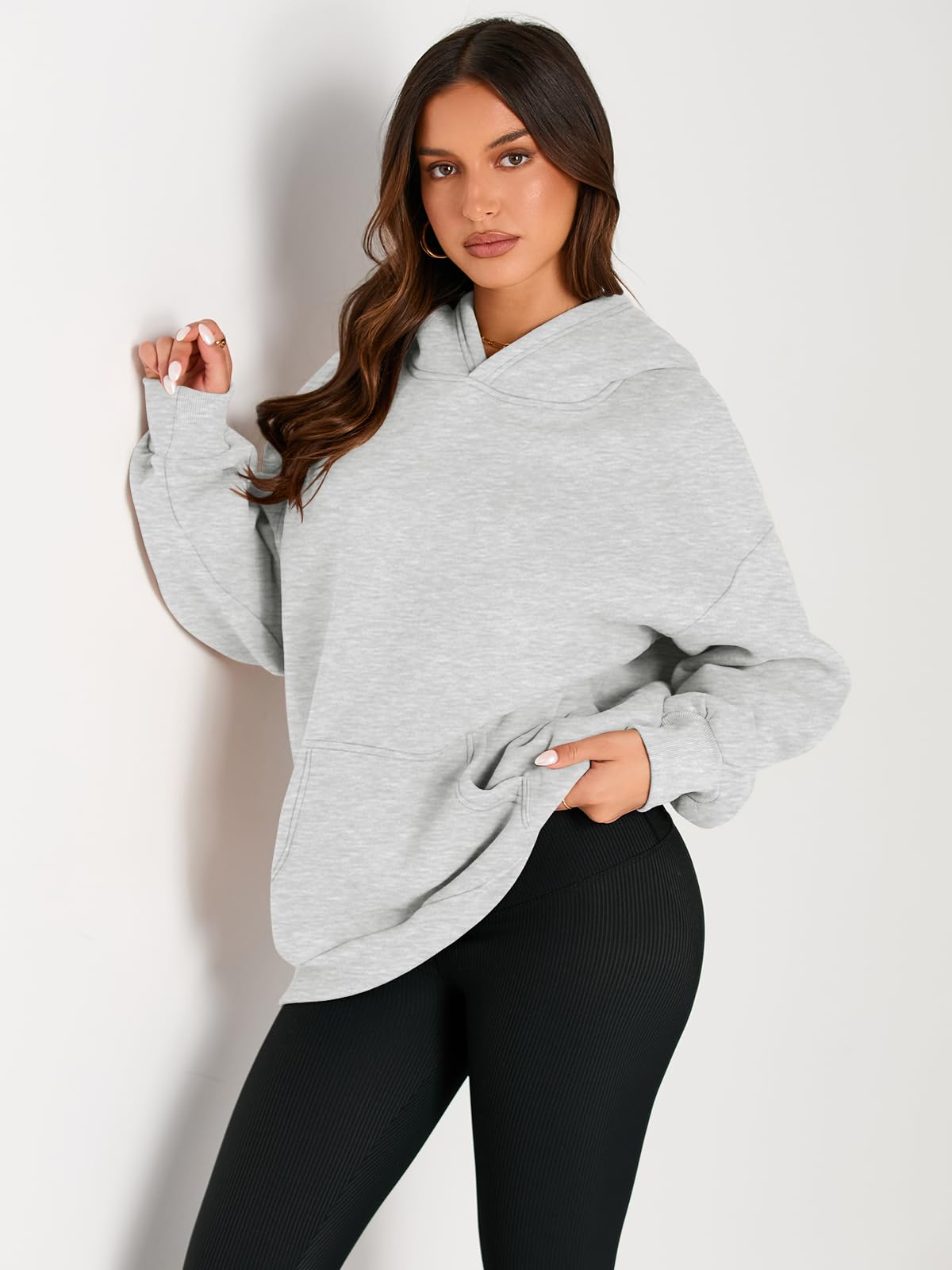 Trendy Queen Hoodies for Women Oversized Sweatshirts Cute Long Sleeve Shirts Sweaters Fleece Loose Fit Casual Pullover Fall Clothes Winter Outfits Y2k Fashion 2024 Grey M