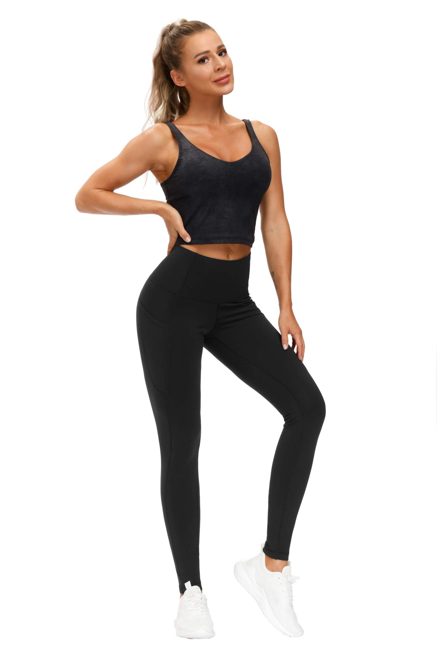 THE GYM PEOPLE Thick High Waist Yoga Pants with Pockets, tummy Control Workout Running Yoga Leggings for Women (Large, Black)