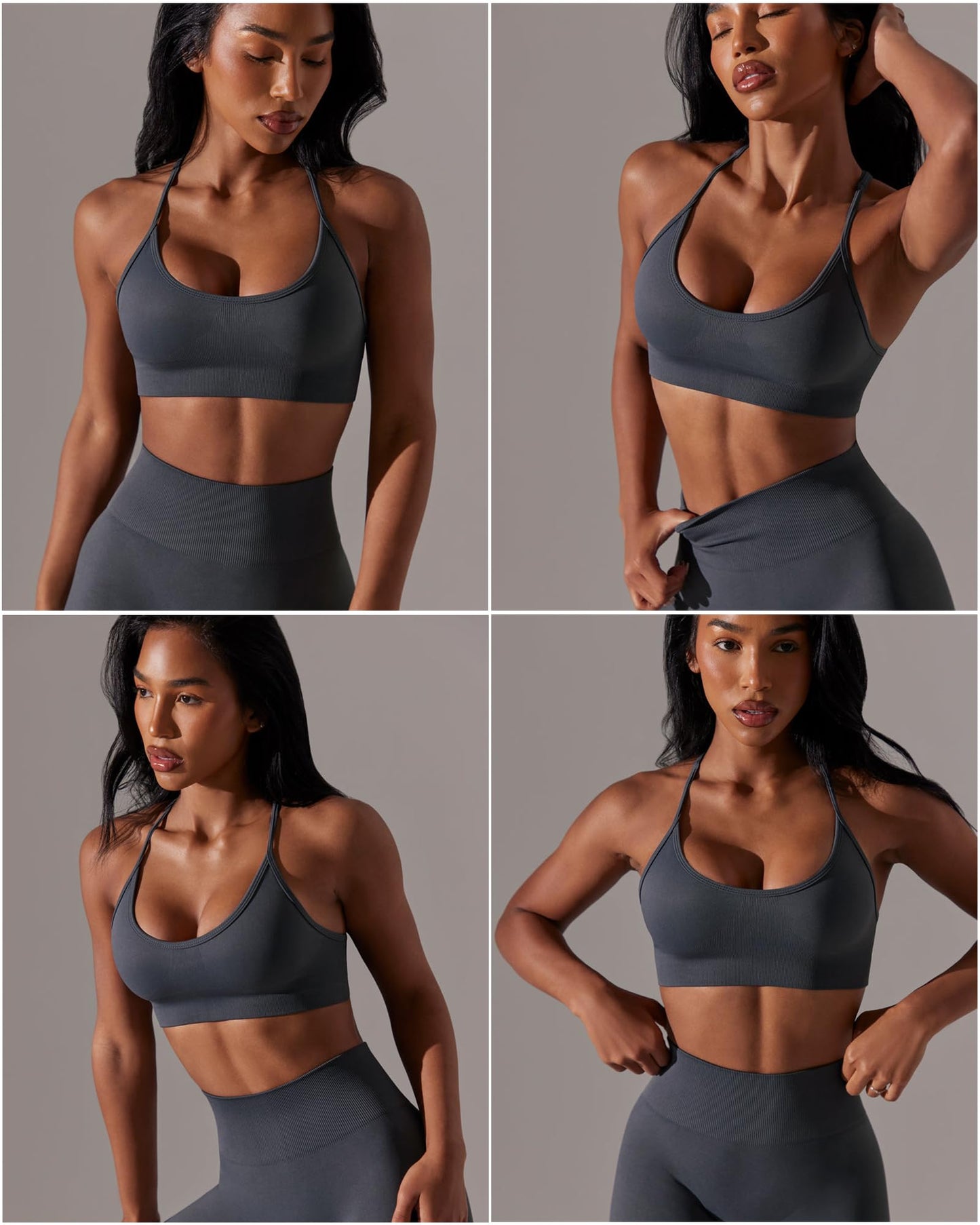 RUNNING GIRL Sports Bras for Women,Sexy Crisscross Back Seamless Padded Sports Bra Medium support with Removable Pads(2935Grey_M) Grey