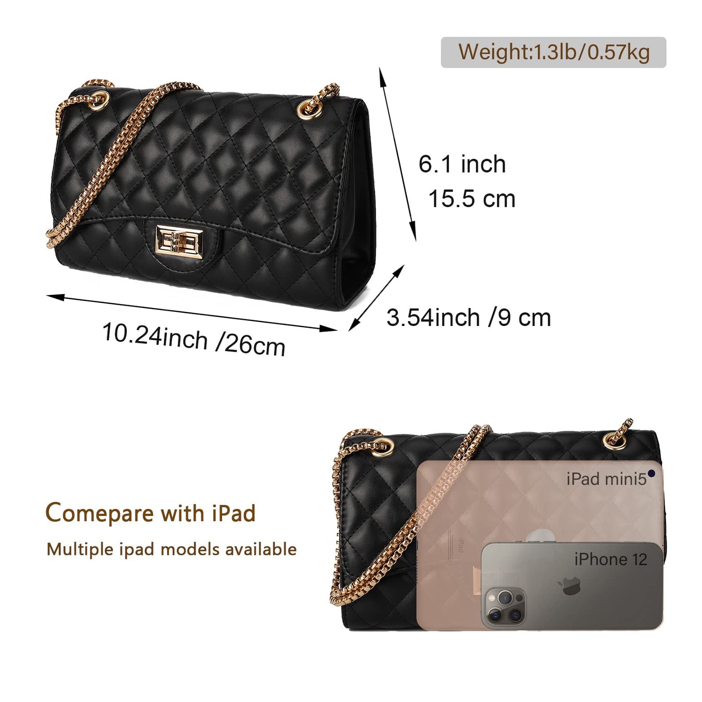 Gladdon Quilted Leather Crossbody Purse for Women Trendy Ladies Shoulder Bag with Chain Designer Purses Black I