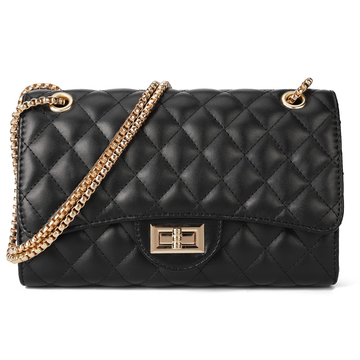 Gladdon Quilted Leather Crossbody Purse for Women Trendy Ladies Shoulder Bag with Chain Designer Purses Black I