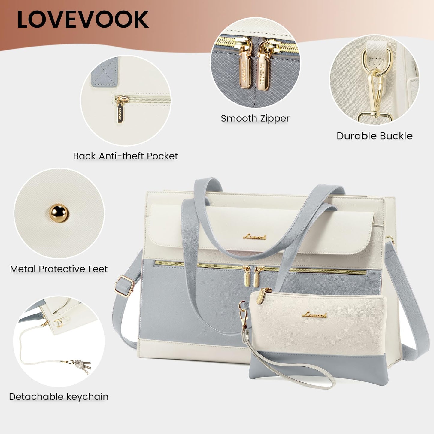 LOVEVOOK Laptop Bag for Women 15.6 Inch Laptop Tote Work Bag Professional Leather Computer Briefcase Waterproof Handbag Shoulder Bag Large Capacity Business Teacher Office Bag Crossbody Purse