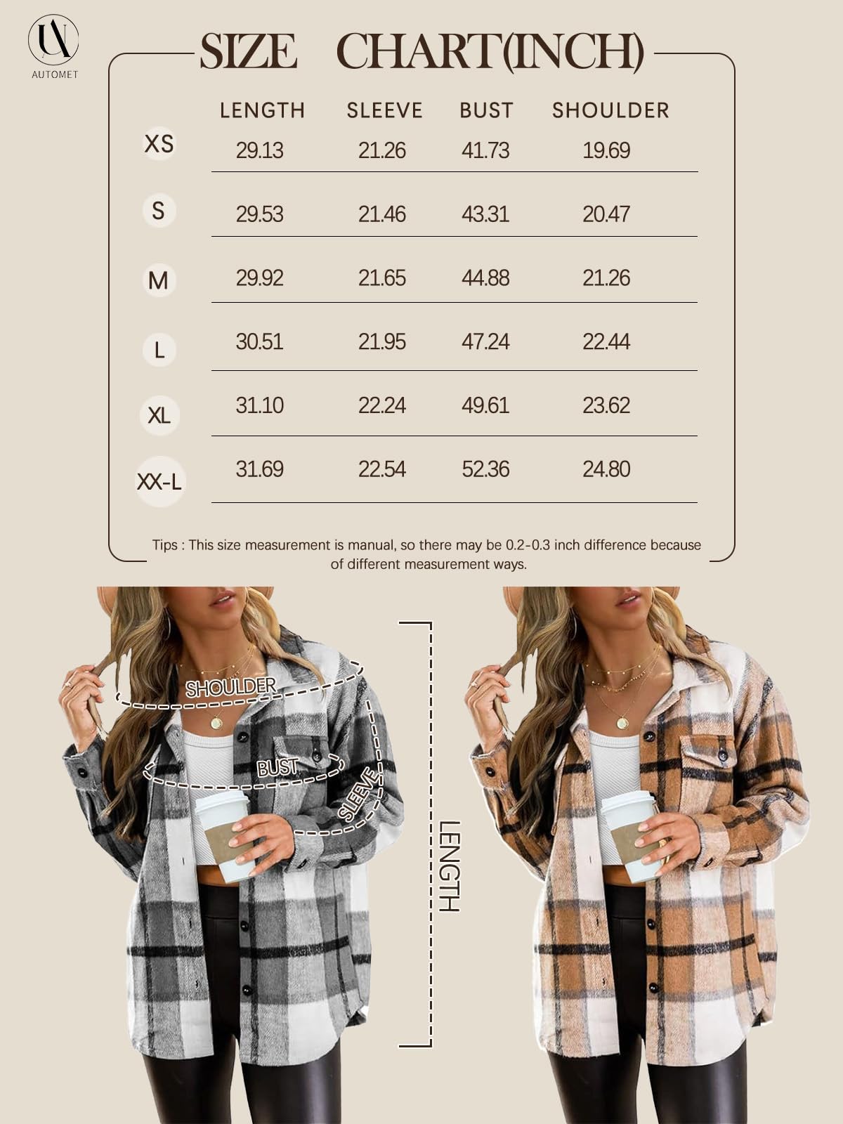 AUTOMET Womens Fall Outfits Fashion Clothes Shackets Flannel Plaid Button Down Long Sleeve Shirts Jackets 2024 Apricot XL