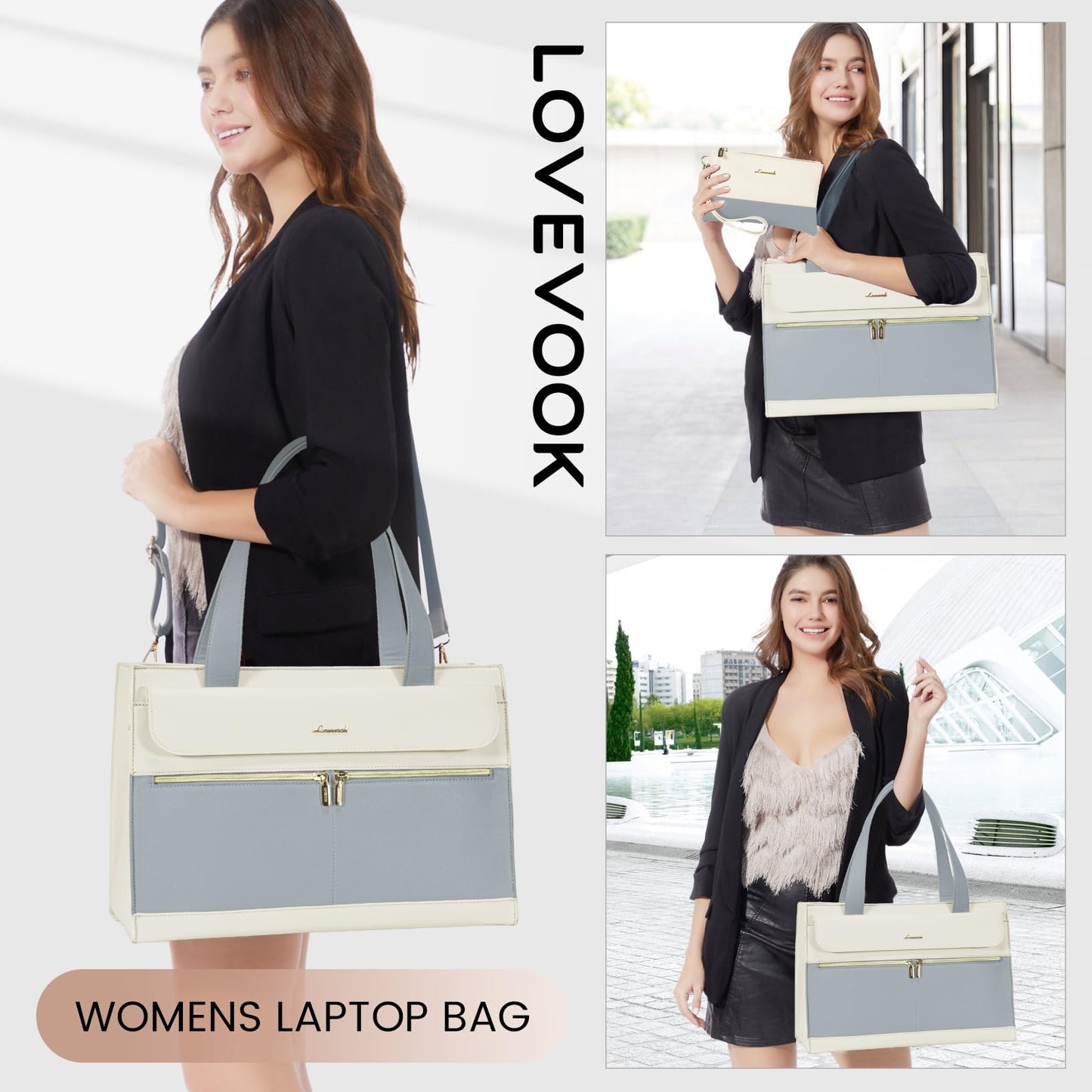 LOVEVOOK Laptop Bag for Women 15.6 Inch Laptop Tote Work Bag Professional Leather Computer Briefcase Waterproof Handbag Shoulder Bag Large Capacity Business Teacher Office Bag Crossbody Purse