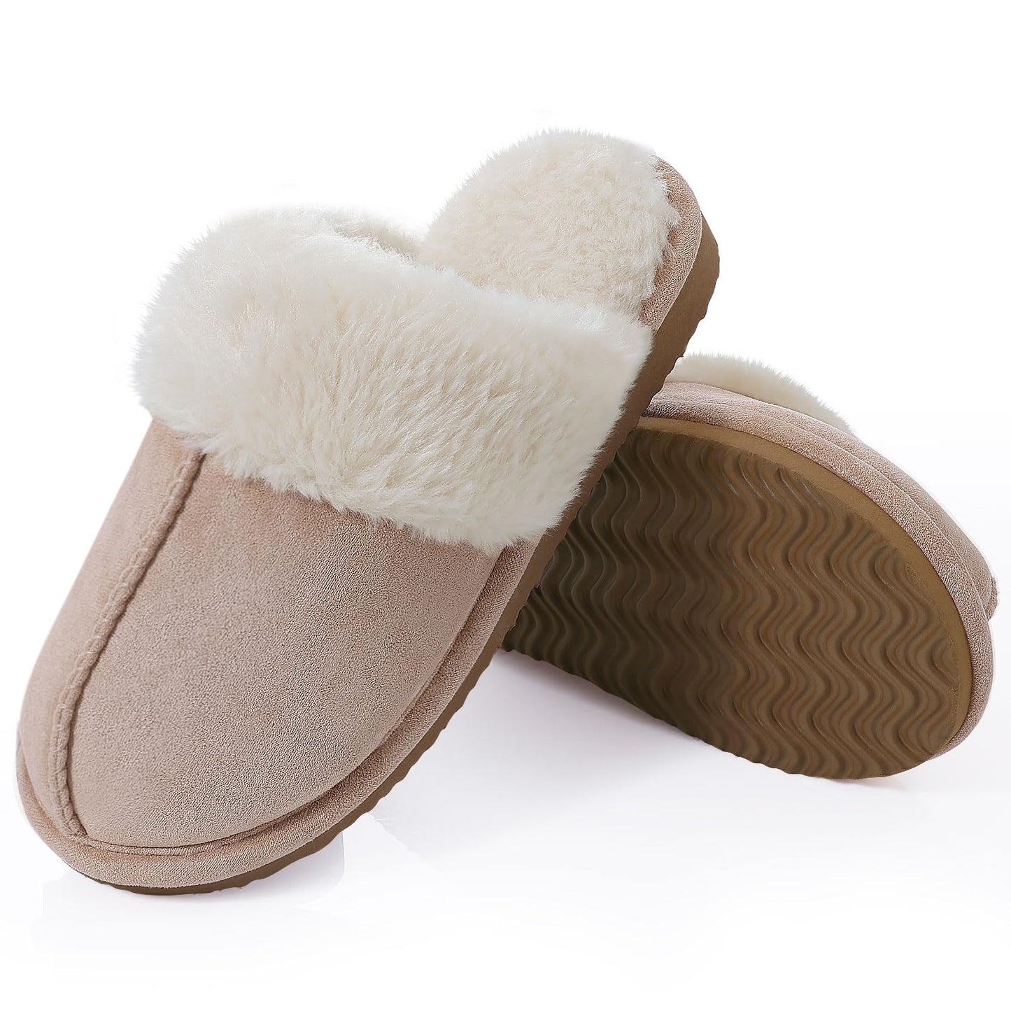 Litfun Women's Fuzzy Memory Foam Slippers Fluffy Winter House Shoes Indoor and Outdoor, Apricot 8-8.5