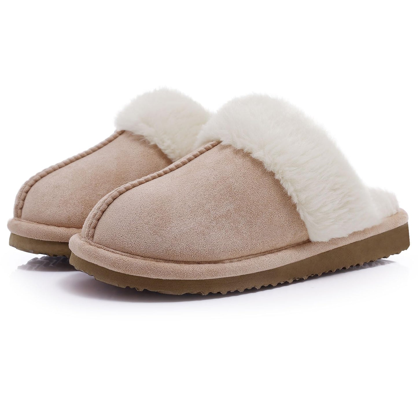 Litfun Women's Fuzzy Memory Foam Slippers Fluffy Winter House Shoes Indoor and Outdoor, Apricot 8-8.5