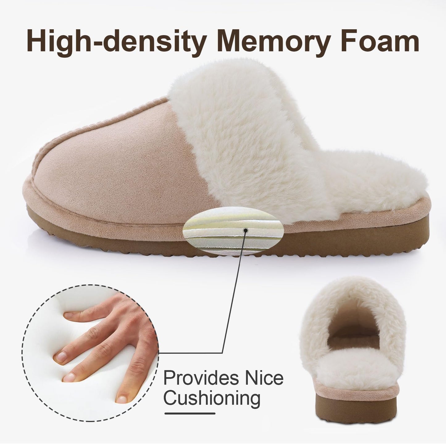 Litfun Women's Fuzzy Memory Foam Slippers Fluffy Winter House Shoes Indoor and Outdoor, Apricot 8-8.5