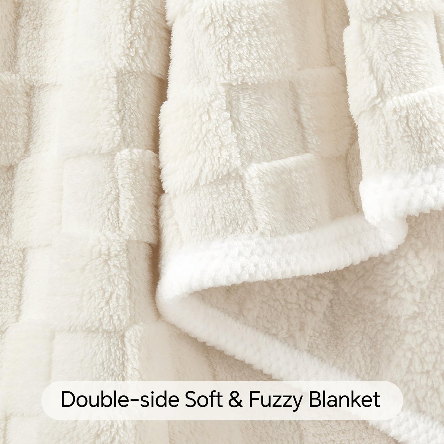 BEDELITE Super Soft Throw Blanket for Couch and Bed, Lightweight Cozy Fluffy Decorative 3D Checkered Blanket, Warm and Fuzzy Fleece Blanket for Camping, Travel(Cream, 50"x60")