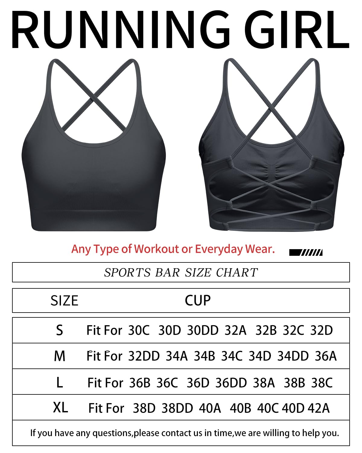 RUNNING GIRL Sports Bras for Women,Sexy Crisscross Back Seamless Padded Sports Bra Medium support with Removable Pads(2935Grey_M) Grey