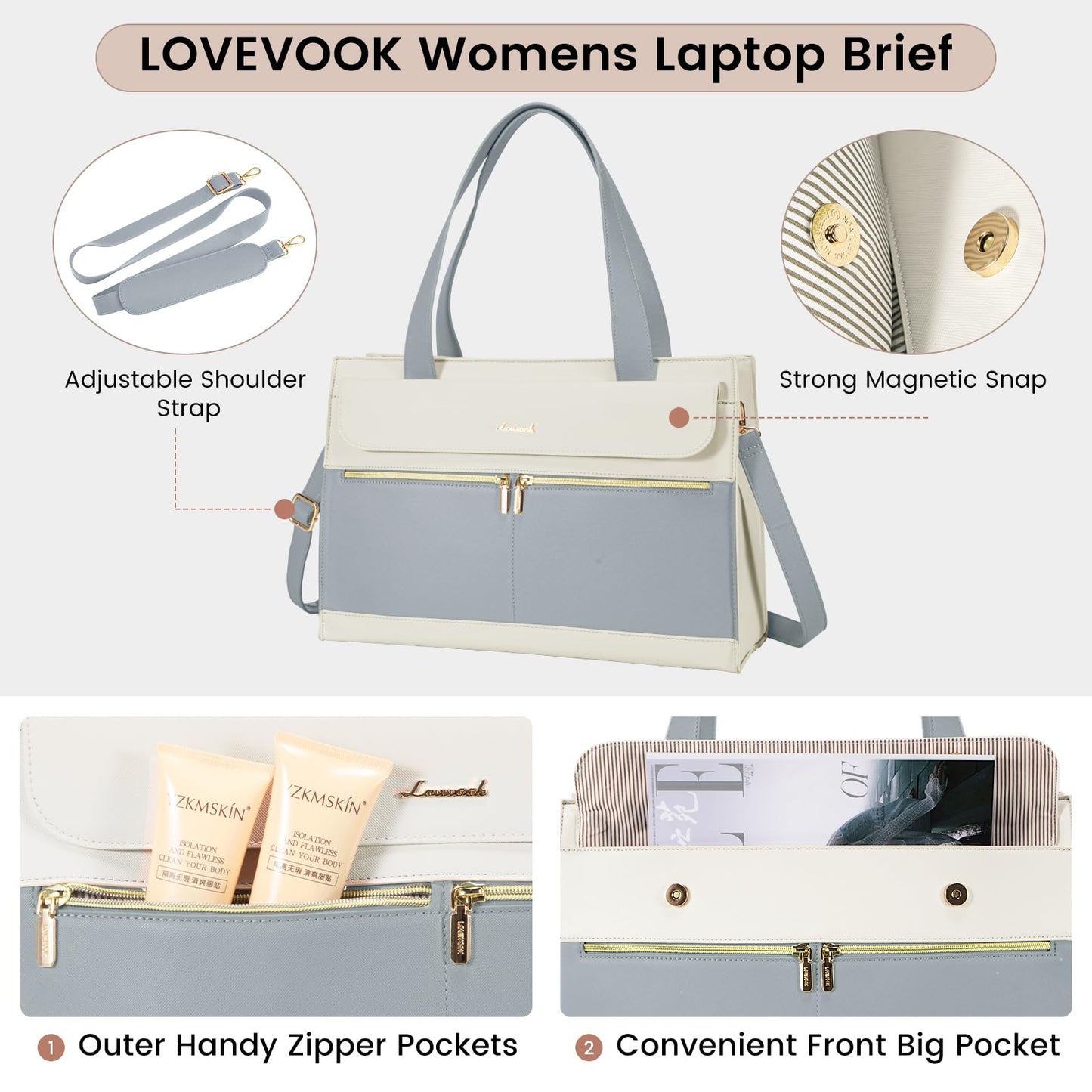 LOVEVOOK Laptop Bag for Women 15.6 Inch Laptop Tote Work Bag Professional Leather Computer Briefcase Waterproof Handbag Shoulder Bag Large Capacity Business Teacher Office Bag Crossbody Purse