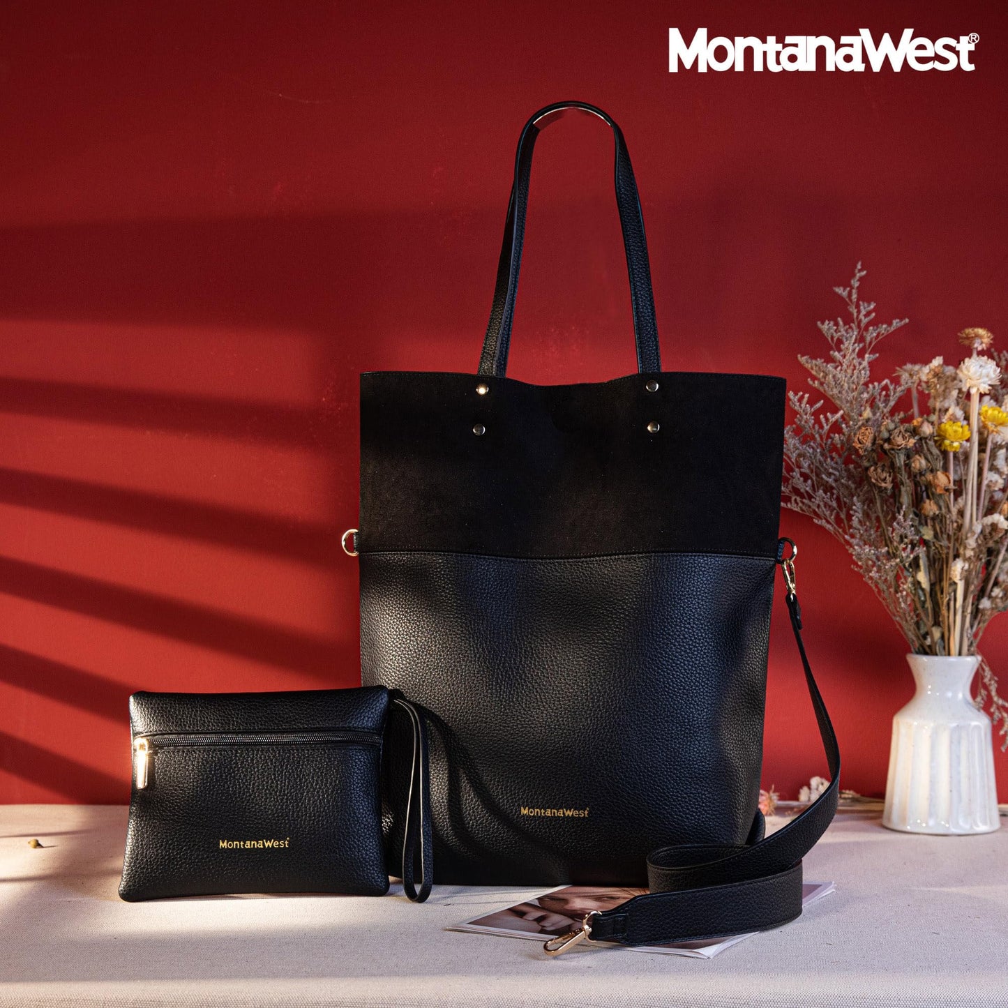 Montana West Tote Bag for Women Top Handle Purses and Handbags Soft Hobo Black Gift MWC2-258BK