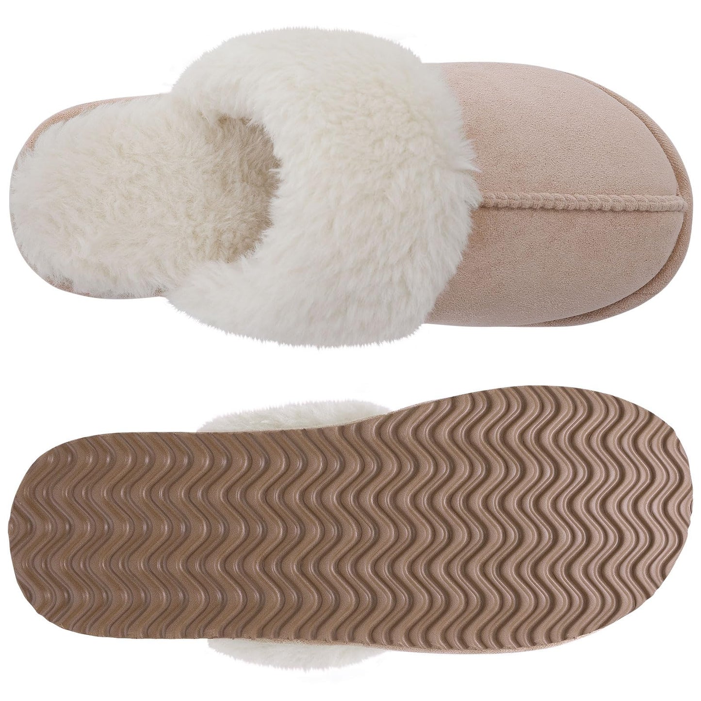 Litfun Women's Fuzzy Memory Foam Slippers Fluffy Winter House Shoes Indoor and Outdoor, Apricot 8-8.5