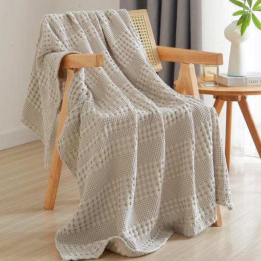 PHF 100% Cotton Waffle Weave Throw Blanket - Lightweight Washed Cotton Throw Blanket for Spring & Summer - 50"x60" Aesthetic Breathable and Skin-Friendly Blanket for Room Decor & Office - Oatmeal