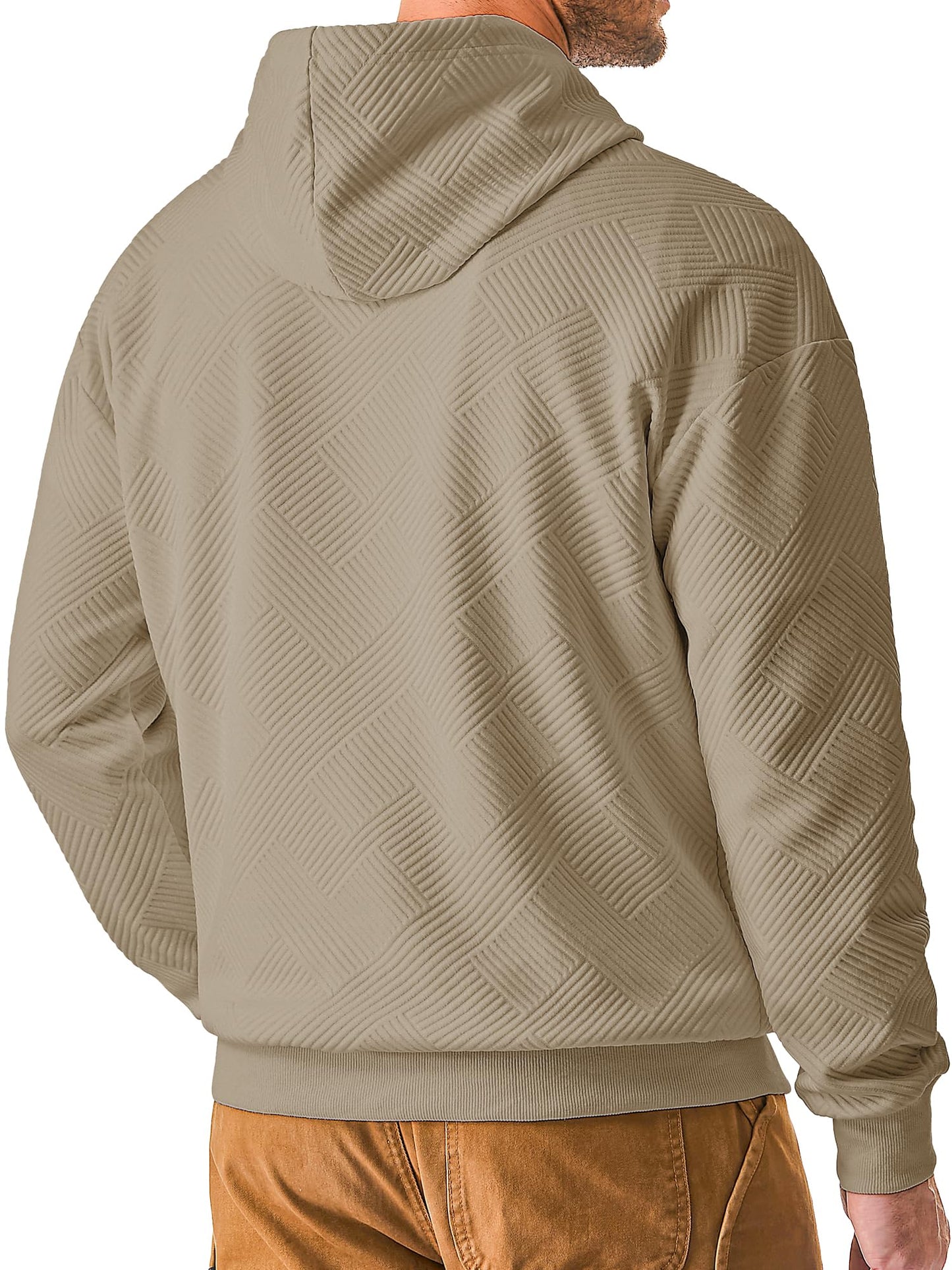 JMIERR Men's Lightweight Pullover Shirts Casual Regular Fit Geometric Texture Long Sleeve Hoodies Pullovers Sweater Jackets with Pockets, L, Light Brown