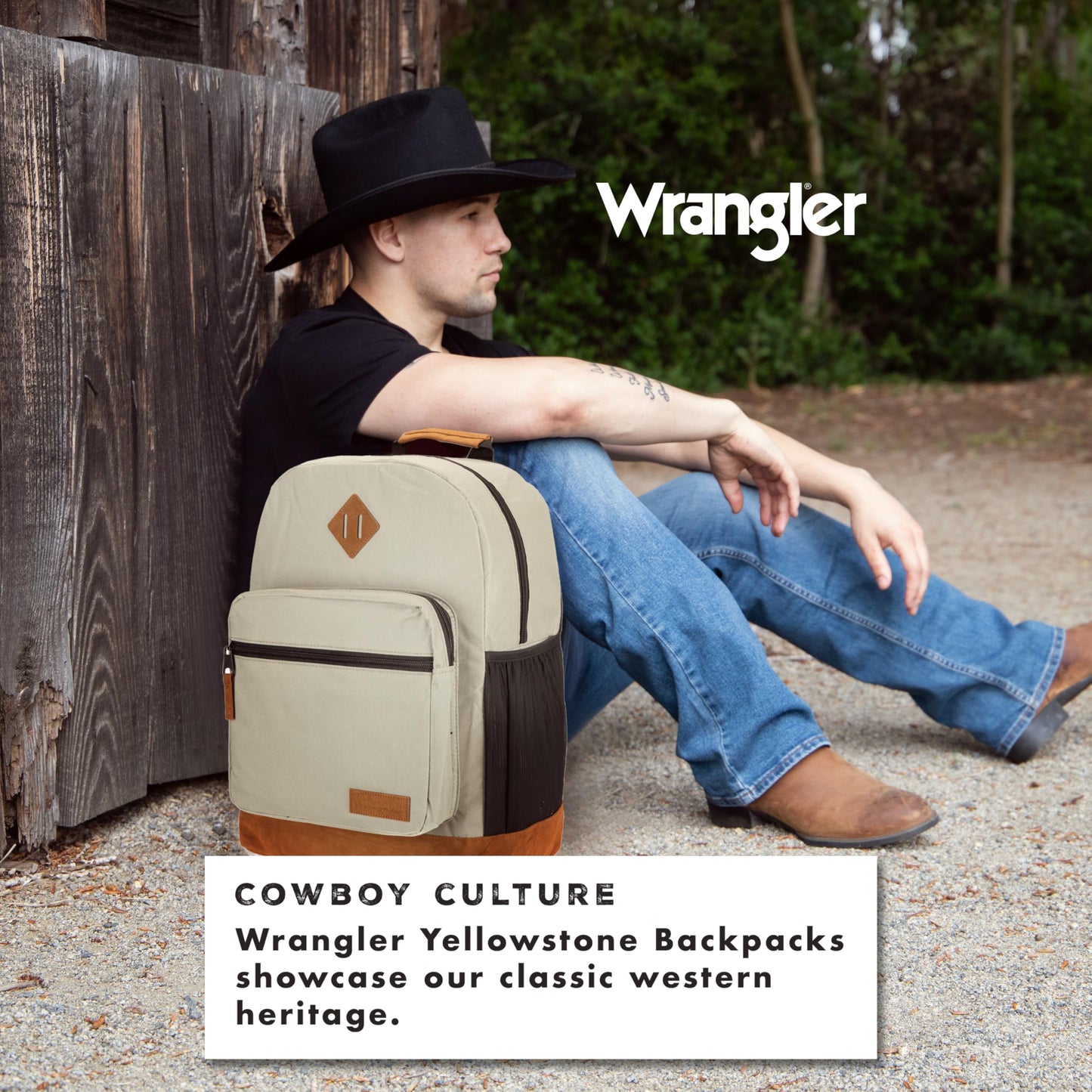 Wrangler Yellowstone Western-Style Backpack Coated Polyester Water Resistant Casual Daypack for Travel, Class, Everyday Use with Padded Laptop Notebook Sleeve (Coated Grey)